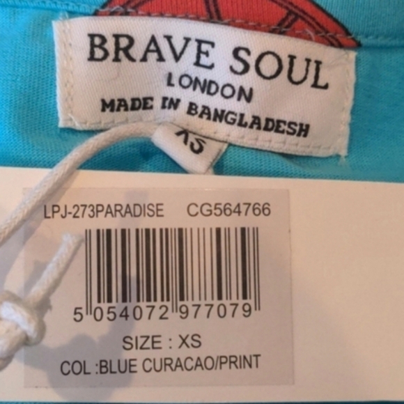 Brave Soul ASOS Blue and Pink Pineapple Print Crop Top and Shorts Pajama Set XS - Picture 5 of 7